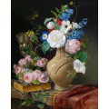 РЕПРОДУКЦИИ НА КАРТИНИ Натюрморт с венец от рози, керамична кана и чаша (1846)